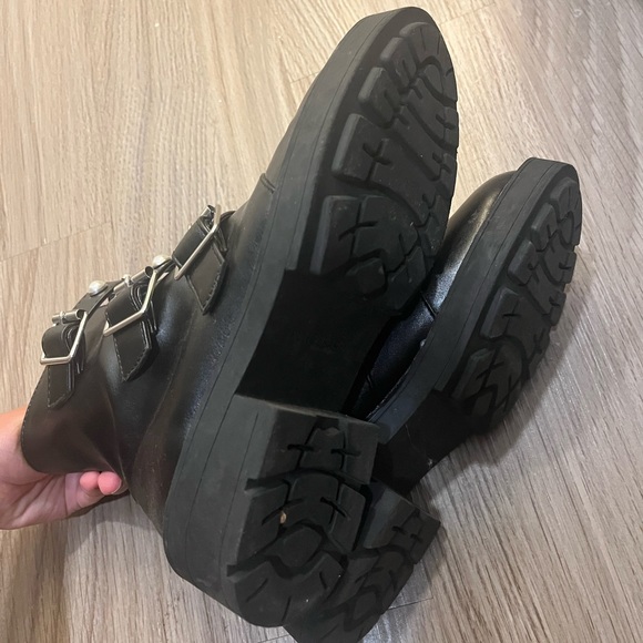 EUC Pearl Embellished Black Leather Combat Boots - Picture 7 of 7